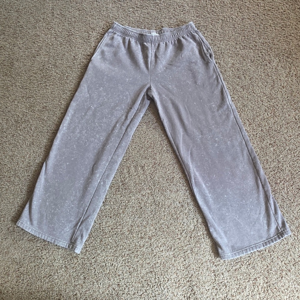 Faded Rose Mauve Mineral Wash Wide Leg Fleece Sweatpants‎ Womens Large Relaxed